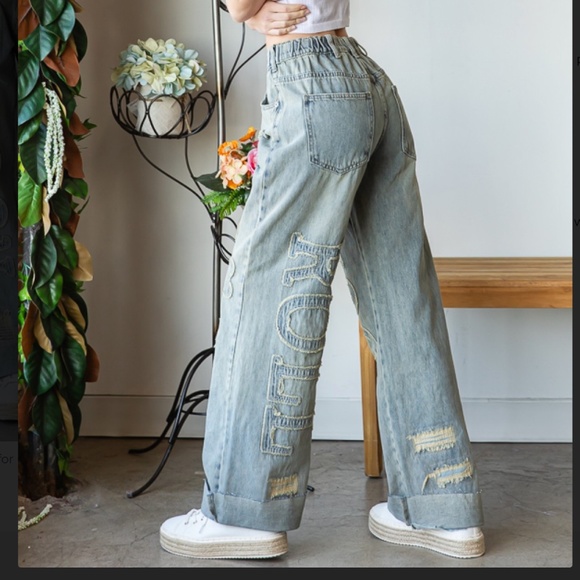 Oli & Hali Rock & Roll Mineral Washed Jeans Women’s Denim Jeans Wide Leg S106 - Picture 5 of 10